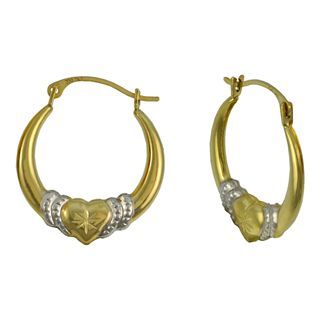 Two Tone Heart Hoop Earrings 14K Gold, Womens