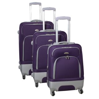 Mobility Dejuno Purple 3 piece Expandable Spinner Luggage Set (Purple/ grey Material ABS and 600D polyester Zipper secured main compartmentWeight 28 inch upright (9.2 pound), 24 inch upright (8 pound), 20 inch upright (6 pound)Push button self locking i