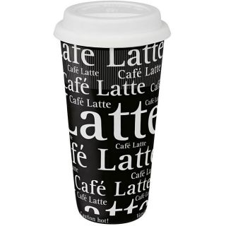 Konitz Large Cafe Latte Writing On Black Travel Mugs (set Of 4)