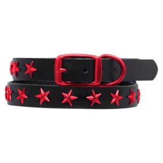 Platinum Pets Black Genuine Leather Dog Collar with Stars   Red (11   15)