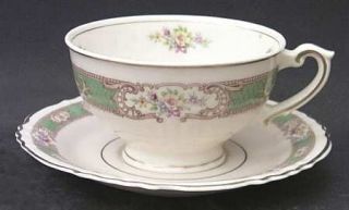 Syracuse Raleigh Green Footed Cup & Saucer Set, Fine China Dinnerware   Federal