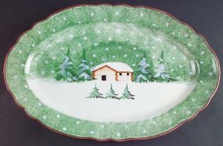 The Cellar Log Cabin Christmas 17 Oval Serving Platter, Fine China Dinnerware  
