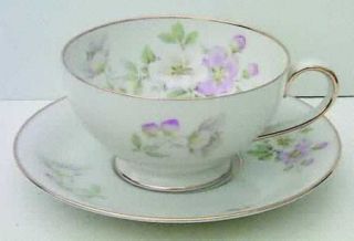 Tirschenreuth Apple Blossom (White Background) Footed Cup & Saucer Set, Fine Chi
