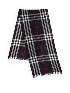 Burberry Crinkled Check Scarf   Navy