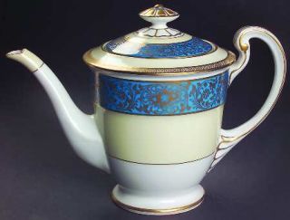 Noritake Vornay Blue Teapot & Lid, Fine China Dinnerware   Blue Band, Cream Band