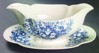 Johnson Brothers Dover Blue Gravy Boat with Attached Underplate, Fine China Dinn