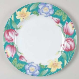 American Atelier Flower Garden Salad Plate, Fine China Dinnerware   Green Band W