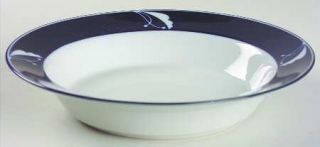 Dansk Indigo Rim Soup Bowl, Fine China Dinnerware   Flora, Blue Band, White Berr