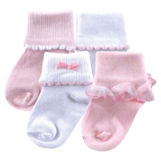 Luvable Friends Infant Girls 4 Pack Lace Cuff Socks   Pink 6 18 M