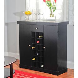 Black Wine Storage Cabinet (Black Materials Wood with ash veneer Finish Black Designed for convenience and elegance Top slides out to make the perfect bar area for entertaining The center storage area holds up to 18 bottles of wine The center drawer pro
