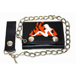 Hollywood Tag Lady In Flames Leather Tri fold Chain Wallet