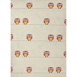 Handmade Flat Weave Pink Owl Wool Rug (36 X 56)