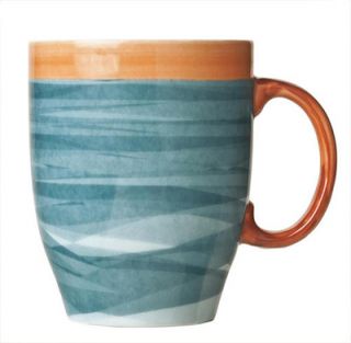 World Tableware 13 1/4 oz Mug   Ceramic, Blue, Terra Cotta Rim, 4 3/8