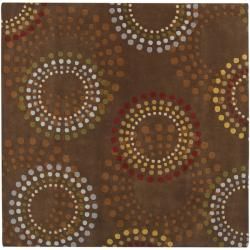 Hand tufted Brown Contemporary Circles Mayflower Wool Geometric Rug (6 Square)