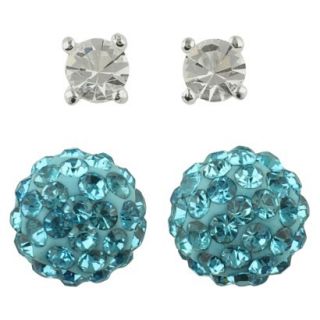 Womens Button Earrings Set of 2 with Crystal Ball and Crystal Fireball  