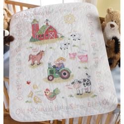On The Farm Pre quilted Crib Cover Stamped Counted Cross stitch Kit