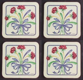 Lenox China Poppies On Blue (For The Blue) 4 Piece Cork Back Square Coaster Set,