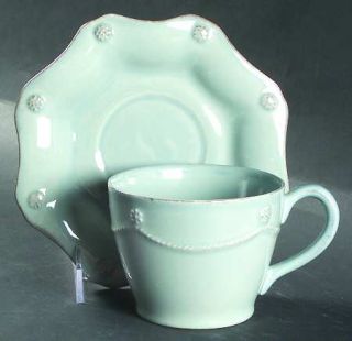 Juliska Ceramics Berry & Thread Ice Blue Flat Cup & Saucer Set, Fine China Dinne