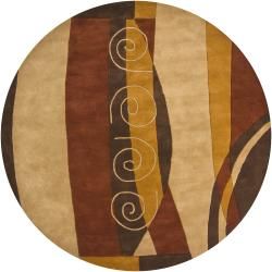 Hand tufted Mandara Brown/rust/gold New Zealand Wool Rug (79 Round)