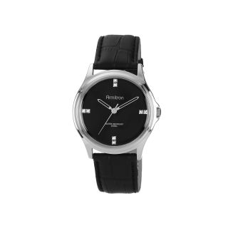 Armitron Mens Crystal Accent Black Leather Strap Watch