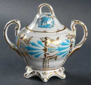 Royal Chelsea 3800a Sugar Bowl & Lid, Fine China Dinnerware   Turquoise Birds,