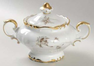 Heinrich   H&C Arabesque Sugar Bowl & Lid, Fine China Dinnerware   Gray/Tan Plan