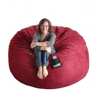 Cinnabar Red 6 foot Microfiber And Foam Bean Bag (Cinnabar RedMaterials Durafoam foam blend, microfiber outer cover, cotton/poly inner linerStyle RoundWeight 75 poundsDimensions 72 inches x 72 inches x 34 inches Fill Durafoam blendClosure ZipperRemo