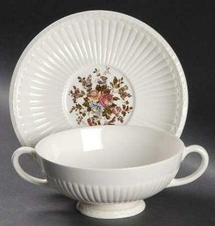 Wedgwood Conway Footed Cream Soup Bowl & Saucer Set, Fine China Dinnerware   Edm