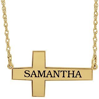 14K Gold Over Silver Personalized Cross Pendant, Yellow, Womens