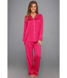 Natori Solid Charmeuse Notch PJ Womens Pajama Sets (Pink)