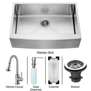 Vigo Industries VG15097 Kitchen Sink Set, Farmhouse Sink, Faucet, Colander, Strainer amp; Dispenser Stainless Steel