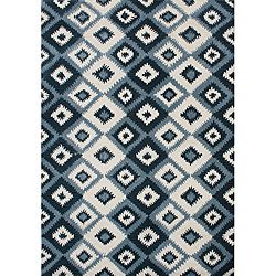 Metro Ikat Pattern Hand Made Orion Blue New Zealand Wool Rug 5x8