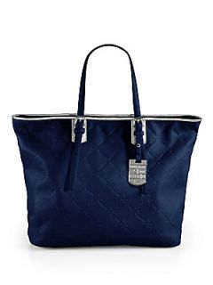 Longchamp LM Cuir Stamped Leather Tote   Navy