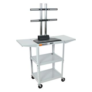 Luxor Light Gray Flat Panel Adjustable Av Cart With Foldable Side Shelves (Light greyDimensions 24 inches wide x 18 inches deep x 24 42 inches highMaterials MetalWheeledThree (3) shelves with a 0.25 inch retaining lip 3 outlet 15 inch UL and CSA listed 