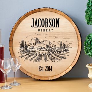 Personalized Wine Barrel Home Decor Signs   Family Vineyard   20 diam.in.
