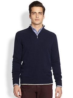 Armani Collezioni Half Zip Cashmere Sweater   Solid Medium Blue