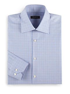  Collection Houndstooth Check Cotton Dress Shirt   Blue