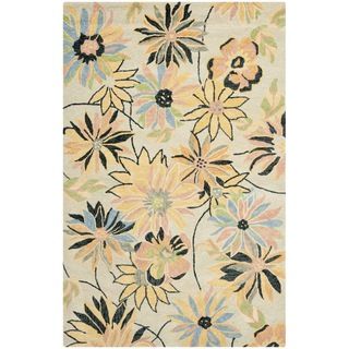 Handmade Blossom Beige Wool Rug With Cotton Canvas Backing (5 X 8)