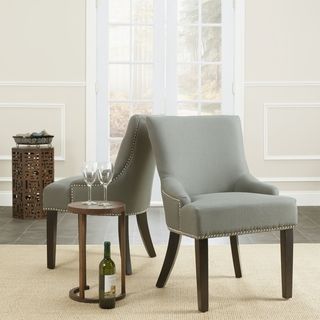 Safavieh Loire Grey Linen Nailhead Dining Chairs (set Of 2) (GreyMaterials Linen Fabric and WoodFinish EspressoSeat height 19.3 inchesSeat dimensions 16.1 inches wide x 16.3 inches deepChair Dimensions 34.6 inches high x 21.7 inches wide x 25.2 inche
