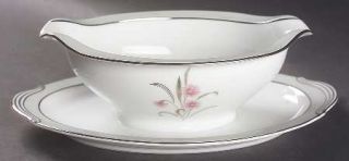 Noritake Regina Gravy Boat with Attached Underplate, Fine China Dinnerware   Min