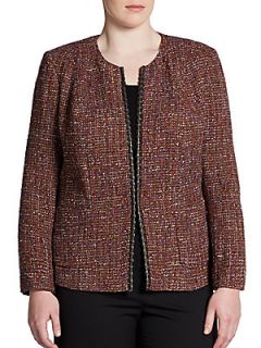 Leather Trimmed Tweed Jacket   Brown