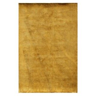 Handloomed Gold Solid Pattern Wool Rug (5x8)