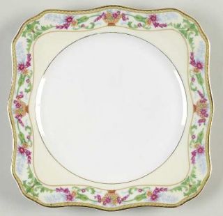 Czechoslovakia 14567 Square Salad Plate, Fine China Dinnerware   Pink,Yellow Flo