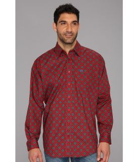 Cinch Plain Weave Print Mens Long Sleeve Button Up (Red)