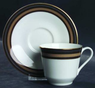 Royal Doulton Cadenza Flat Cup & Saucer Set, Fine China Dinnerware   Tan/Gray/Ch