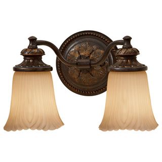 2 light Grecian Bronze Vanity Strip (Resin/steel/glassSetting IndoorFixture finish Grecian bronzeShades Cream etched glassNumber of lights Two (2)Requires two (2) Edison 100 watt bulbs (not included)Voltage 120Safety rating cUL dampDimensions 8 inc