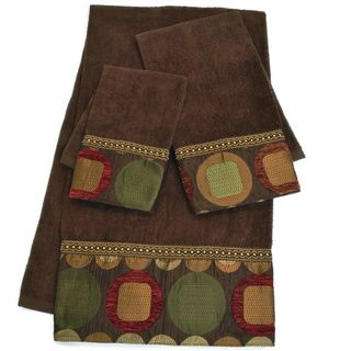 Sherry Kline Metro Brown Embellished 3 piece Towel Set (Brown Materials 100 percent cotton towel/100 percent polyester band Care instructions Spot clean recommended DimensionsBath towel 25 inches wide x 48 inches longHand towel 16 inches wide x 25 inc