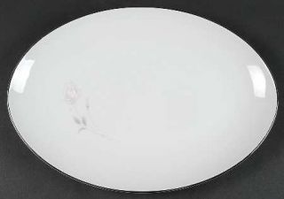 Sango Rosanne 14 Oval Serving Platter, Fine China Dinnerware   Pink Rose, Gray