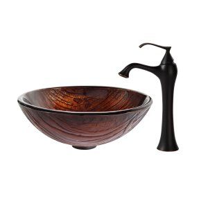 Kraus C GV 394 19mm 15000ORB Nature Titania Glass Vessel Sink and Ventus Faucet