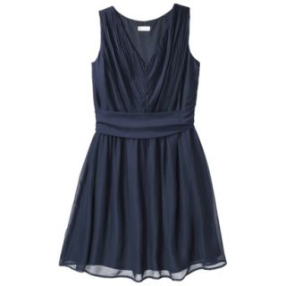 TEVOLIO Womens Plus Size Chiffon V Neck Pleated Dress   Academy Blue  22W